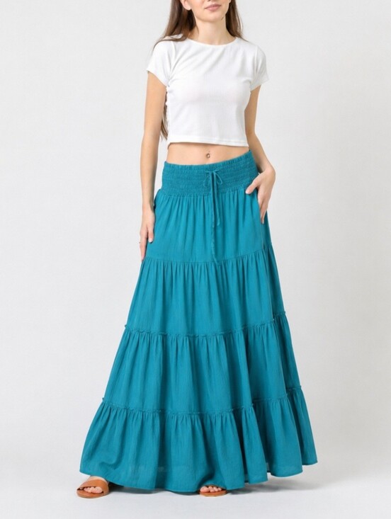 Rhea Costa Dresses & Skirts - NWT Rhea blue tiered maxi skirt lg/XL boho cottagecore festival Fairycore gypsy